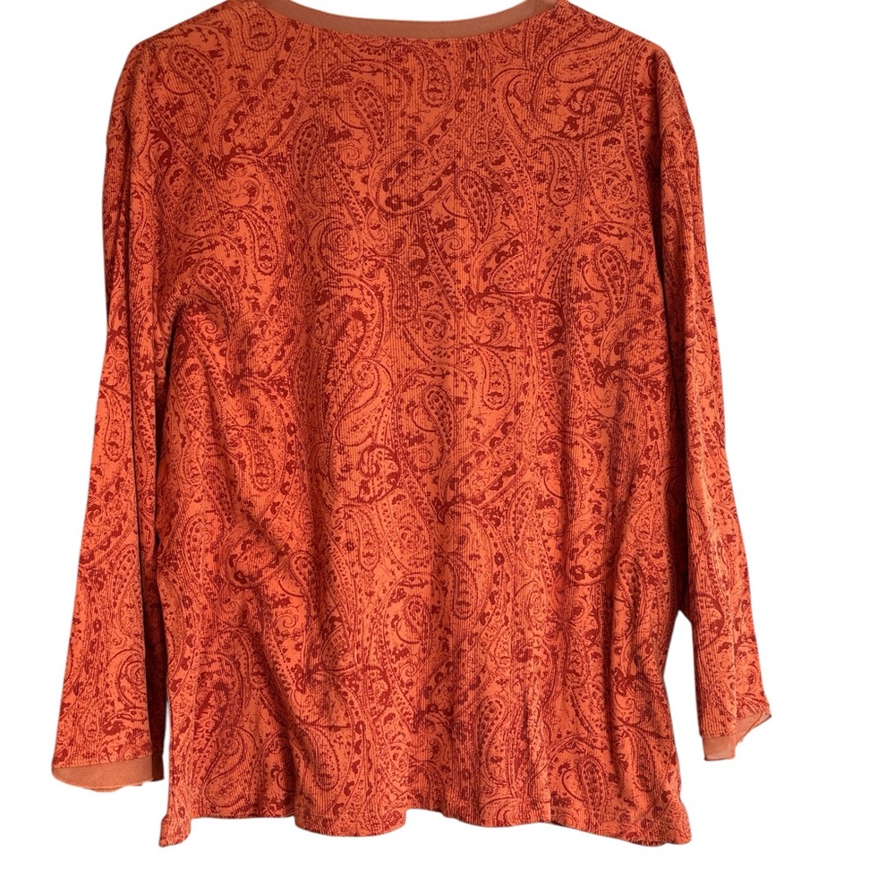 J. Jill XL Burnt Orange Paisley Faux Wrap Top Long Sleeve Soft Stretch - Picture 3 of 8